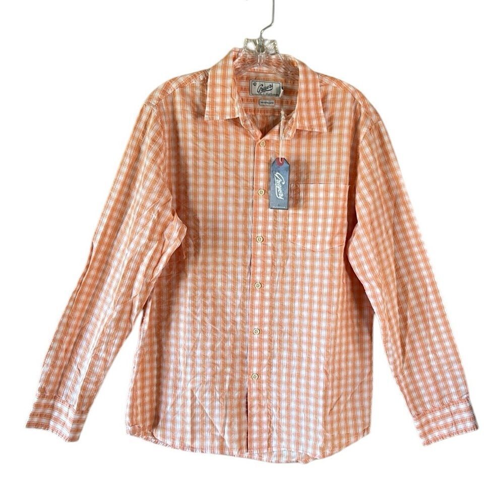 NEW Grayers Mens Orange And White Plaid Shirt